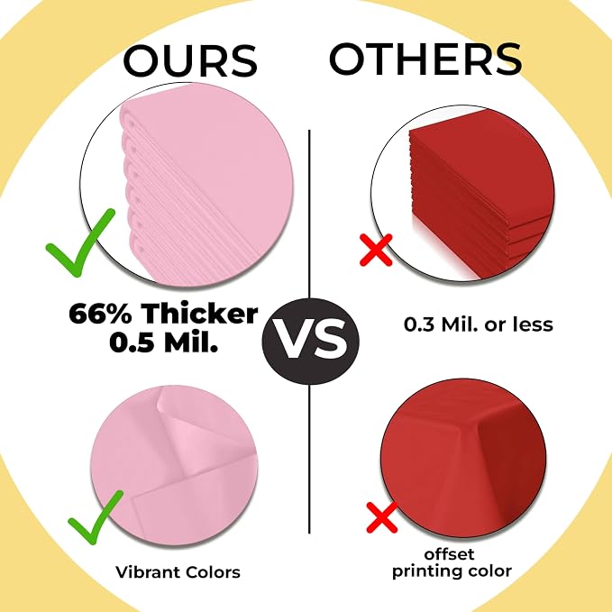 Exquisite 66% Thicker Premium Plastic Table Cloth Rectangle Table Cover 0.5 Mil 6 Pack Pink Table Cloth 54 Inch x 108 Inch Disposable Tablecloth Won't Tear Easily Like Cheap Thin Brands