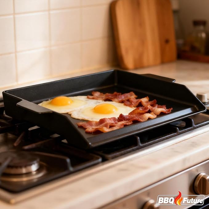BBQ Future Universal Griddle for Gas Grill with spatula set, 18" x 14" Nonstick Cast Iron Outdoor Gas Grill Griddle Insert, Large BBQ Flat Top Plate fits Electric/Stove Accessories
