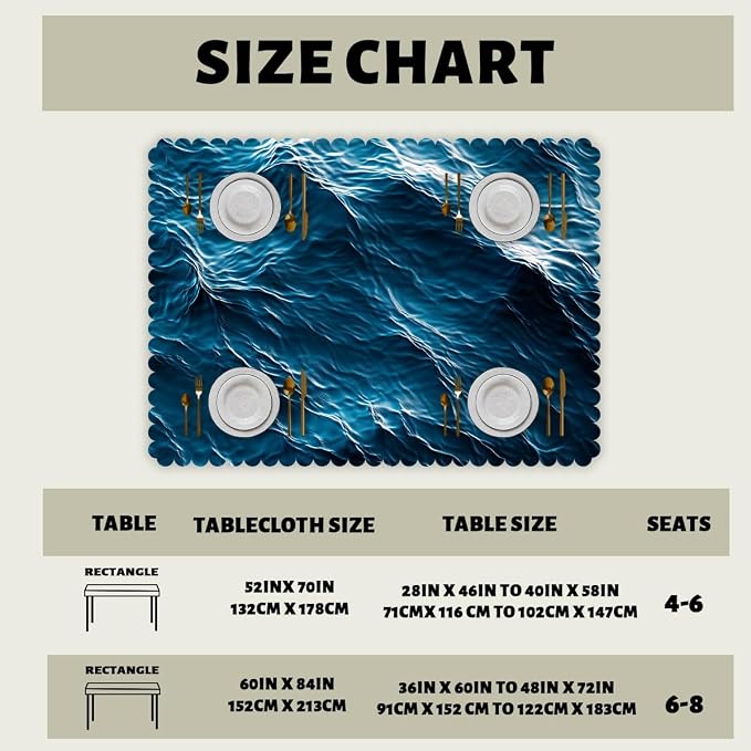 Ocean Waves Table Cloth Rectangle Tables Blue Summer Sea Beach Pool Rectangle Table Cloth Kitchen Table Decorations for Home Dinner Party 52" x 70" 4-6 Seats