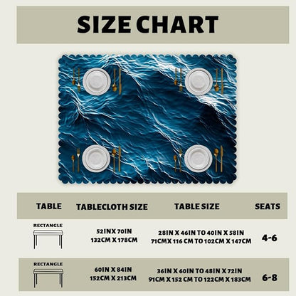 Ocean Waves Table Cloth Rectangle Tables Blue Summer Sea Beach Pool Rectangle Table Cloth Kitchen Table Decorations for Home Dinner Party 52" x 70" 4-6 Seats