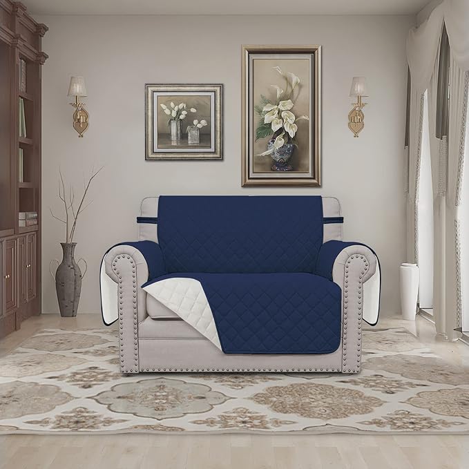 Easy-Going Reversible Couch Cover, Oversized Chair, Navy/Ivory | Machine Washable Slipcover For Dogs, Water Resistant Furniture Mat For Living Room, Non-Slip Sofa Cover, Pet Friendly