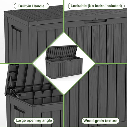 Waterproof Outdoor Storage Box, 85 Gallon Lockable Deck Box, UV-Resistant Outside Storage Bin With Hydraulic Lid For Patio Furniture, Cushion Organizer, Garden Tools, Pool Accessories, Black