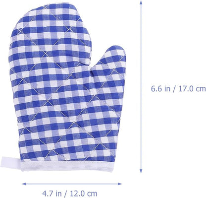 2Pcs Oven Mitts for Play Kitchen, Anti- Scald Gloves Microwave Oven Gloves Kitchen Mitts for Safe Baking Cooking (Dark Blue Checkered)