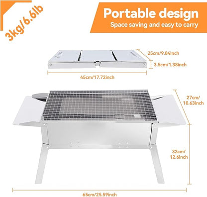 Foldable Portable Charcoal Grill, Small Compact Outdoor BBQ Grill for Camping, Backyard, Balcony, Beach, Travel Outdoor Cooking(17.7x9.8 Inch)