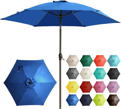 Ayge 7.5FT Large Outdoor Patio Umbrella Market Table Umbrella-UV Resistant, Easy Push Button Tilt and Crank, 6 Sturdy Fiberglass Ribs Heavy-Duty Pool Umbrella for Deck, Backyard,Garden, Yard,Blue
