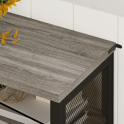 Liquor Cabinet Bar for Home, Coffee Storage Cabinet | Adjustable Shelves, Small Wood Sideboard Buffet Station Cabinets with Door, for Kitchen/ Dining/ Entryway, Dark Grey Oak, 36"