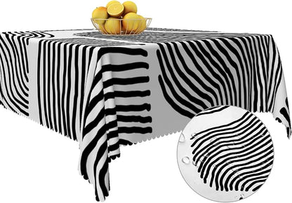Black White Stripes Table Cloth for Square Chic Striped Square Tablecloths Polyester Vintage for Picnic Party Dinner Wrinkle Oil-Proof Resistant Table Cover for Dining Table 60x60 Inch