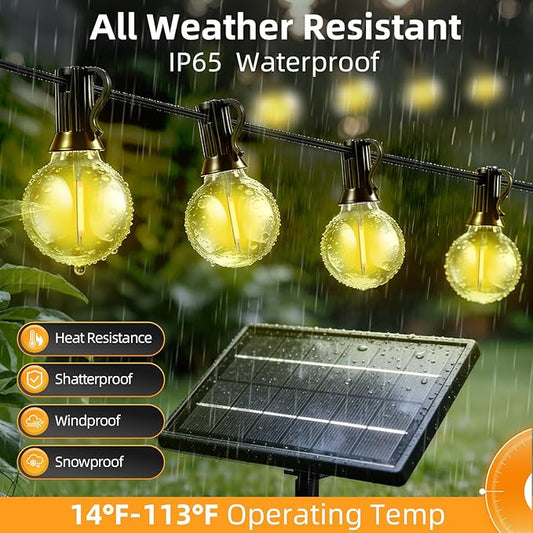 Solar Lights Outdoor Waterproof: G40 45M 150FT Shatterproof Bulbs Patio Lights - Solar Powered 3 Light Modes Solar Light - Camping Backyard Garden Deck Outside Yard