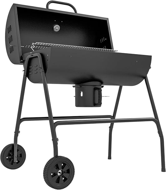 Barrel Charcoal BBQ Grill with 420 Sq.In Cooking Area, Warming Rack, Wheels, Thermometer & Ash Catcher, Black