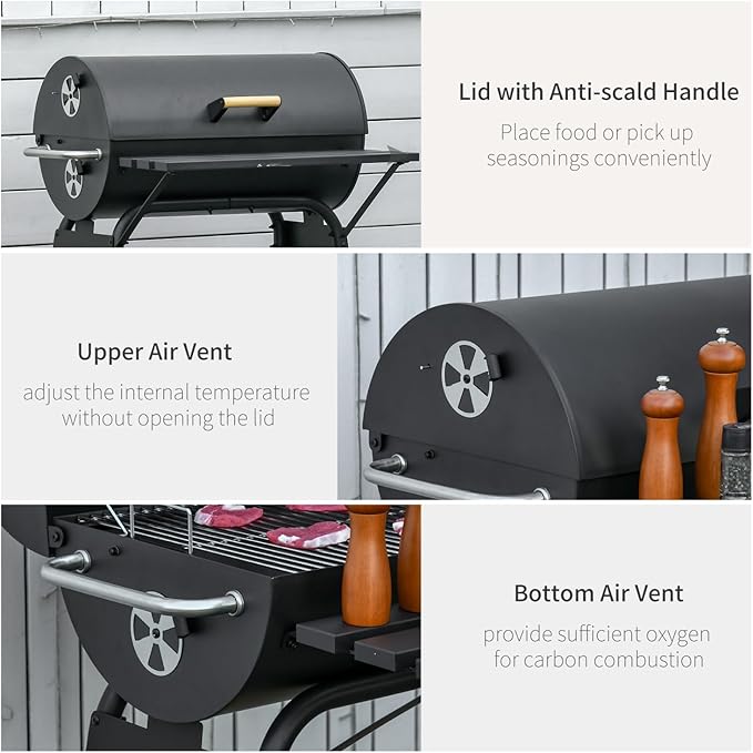 Geelife 30" Portable Barrel Charcoal BBQ Grill - Black - All-in-One BBQ Smoker with Storage - Garden Camping Picnic - Outdoor-Ready