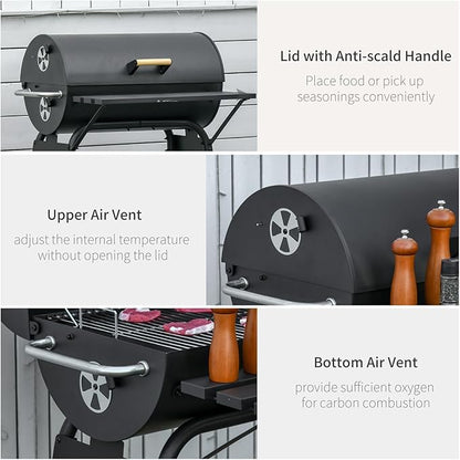 Geelife 30" Portable Barrel Charcoal BBQ Grill - Black - All-in-One BBQ Smoker with Storage - Garden Camping Picnic - Outdoor-Ready