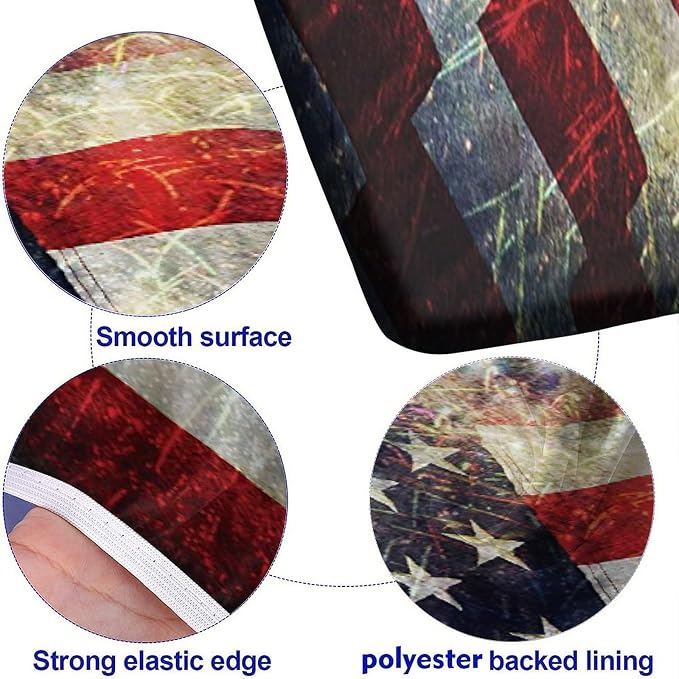 4th of July USA Flag Picnic Table and Bench Fitted Covers, American Flag Composite Photo of States Idols with Fireworks on Background, 28x72 Inch for Dining, Outdoor Camping USE, 3-Piece Set