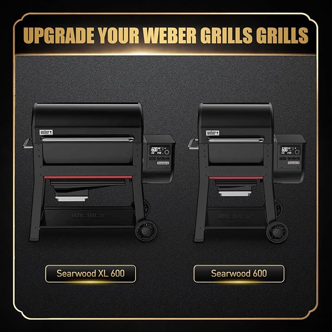 QuliMetal Foldable Side Shelf for Weber Searwood 600 & 600XL Grill, Wood Grain Finish Metal Side Table with Built-in Hooks, Natural Wood Look Grill Side Shelf Accessory