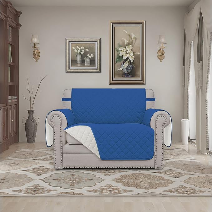 Easy-Going Reversible Couch Cover, Oversized Chair, Blue/Ivory | Machine Washable Slipcover For Dogs, Water Resistant Furniture Mat For Living Room, Non-Slip Sofa Cover, Pet Friendly