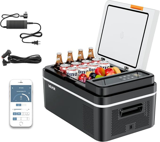 VEVOR Car Refrigerator, DC 12/24V AC100-240V Compressor Electric Cooler, -4°F to 68°F Car Fridge with APP Control, 21 QT Cars Freezer for RVs, Campsites, Boats, Camping, Fishing, 60W Portable Freezer