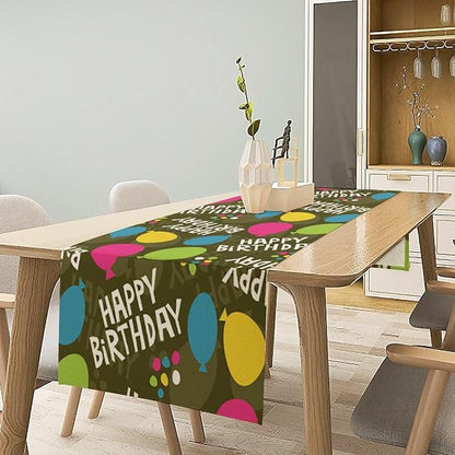 Happy Birthday Table Runner Cover for Tabletop Console Reusable Colorful Party Supplies Home Decorat for Home Birthday Table Runner Decorations for Holiday Party 13x108in