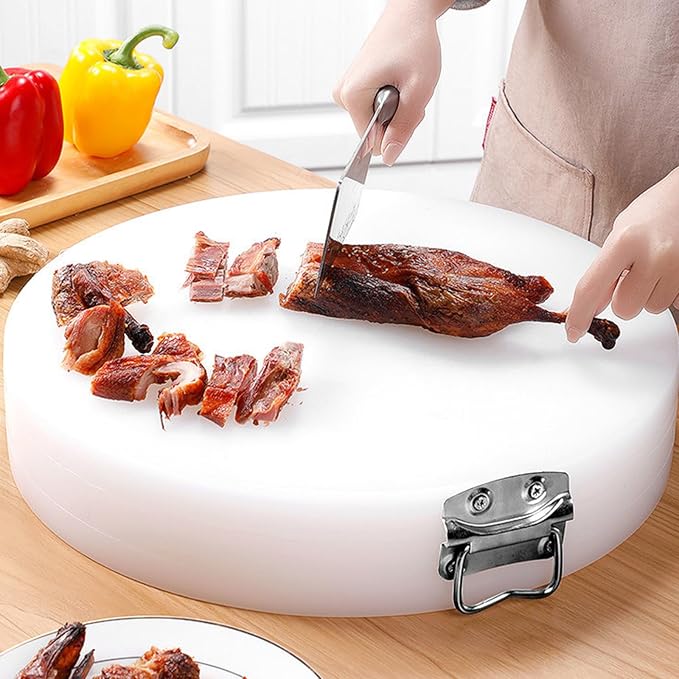 18.9" Round Plastic Cutting Board, 3" Extra Thick Commercial Grade Butcher Board, Food-Grade PE Chopping Block for Meat Cutting, Butchering, BBQ Prep & Restaurant Kitchen Use
