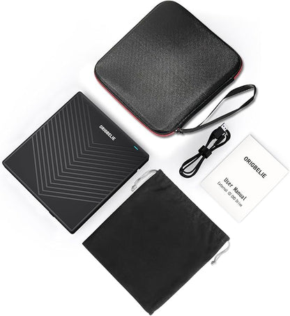ORIGBELIE External CD DVD Drive 4 USB Port 2 TF/SD Card Slot &Carrying Case | Slim USB 3.0 CD DVD ROM Player Burner Reader Writer Rewriter Optical Disk Drive for Laptop PC Mac OS Windows 11/10/8/7 Linux
