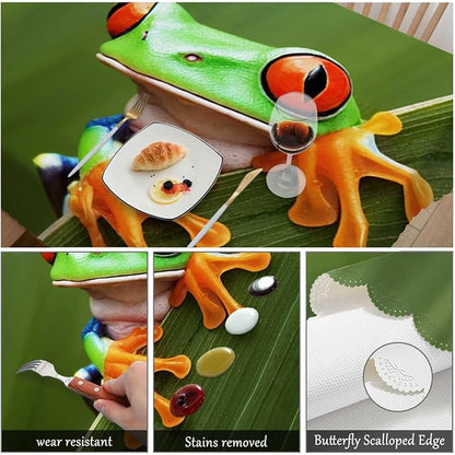 Swono Tree Frog Tablecloths Tropical Leaves Animal Red Eyed Tree Frog Kitchen Dinning Tabletop Decoration, Polyester Table Cover for Indoor Outdoor 50x72 Inch Tablecloth