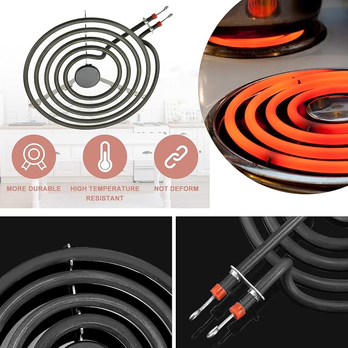 4 Pack Chrome Drip Pans & MP22YA Electric Stoves Burner Elements by Fetechmate, Fit for F-rigidaire Ken-more Electric Stove, Best Value Combo Sets with 25% Thicker Heating Wire for More Stable