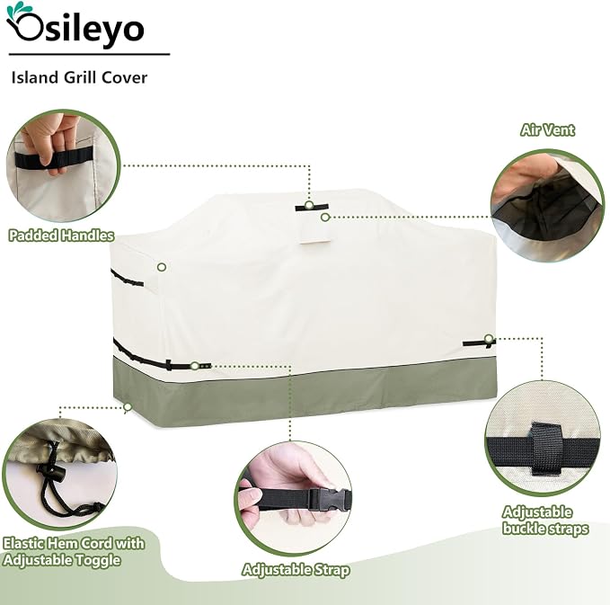 98 Inch Island Grill Cover - 600D Heavy Duty Waterproof All Weather Protection Outdoor Cover,Beige&Grayish Green