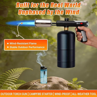 Powerful Propane Torch Gun, One-Touch Max Fire, Charcoal Torch Lighter with Adjustable Flame&Safety Lock, Kitchen Blow Torch for Cooking, BBQ, Searing Steak, Grill (Tank Not Included)