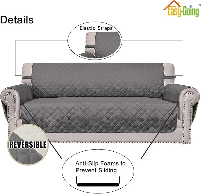 Easy-Going Reversible Couch Cover, Oversized Chair, Gray/Ivory | Machine Washable Slipcover For Dogs, Water Resistant Furniture Mat For Living Room, Non-Slip Sofa Cover, Pet Friendly