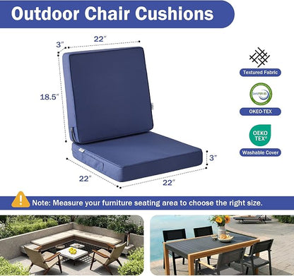 IPYNBAP Outdoor Cushions, Outdoor Chair Cushions 22x22x3 Inch, Cushions for Outdoor Furniture with Removable Cover, Waterproof & Fade Resistant Outdoor Seat Cushions for Patio, Lawn, Navy Blue