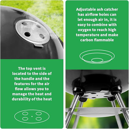 Charcoal Grill, 22 Inch Outdoor Enamel Apple Shape Portable Camping Grill Barbecue Charcoal Bbg Kettle Grill