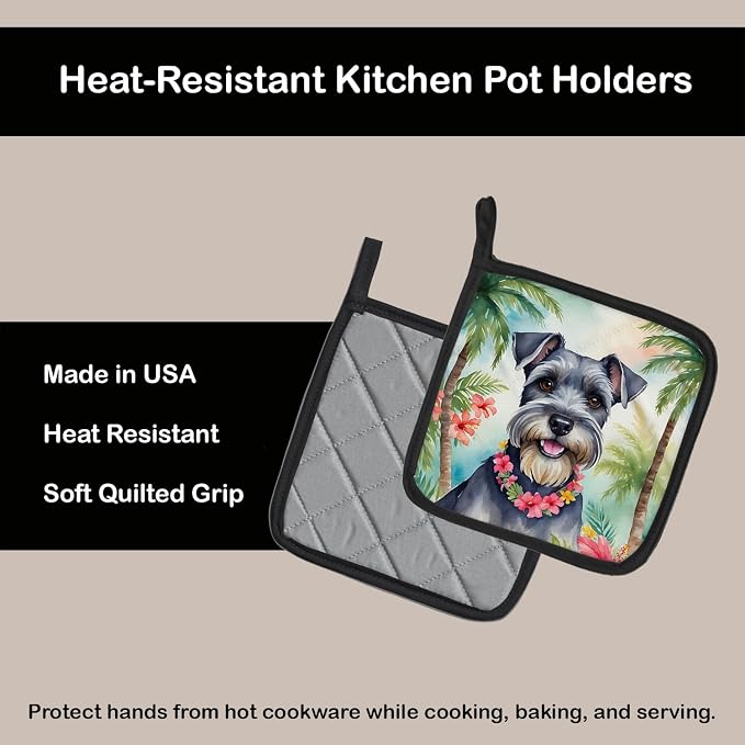 Caroline's Treasures Schnauzer Luau Pair of Pot Holders Kitchen Heat Resistant Pot Holders Sets Oven Hot Pads for Cooking Baking BBQ, 7 1/2 x 7 1/2