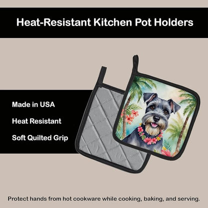 Caroline's Treasures Schnauzer Luau Pair of Pot Holders Kitchen Heat Resistant Pot Holders Sets Oven Hot Pads for Cooking Baking BBQ, 7 1/2 x 7 1/2