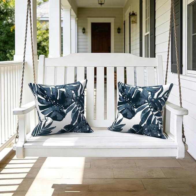 LVTXIII 2 Pack Outdoor Throw Pillow Covers for Patio Furniture, 16x16 Inch Square Pillow Case, Water-Repellent Cushion Covers for Garden, Porch, Sofa, Palm Blue