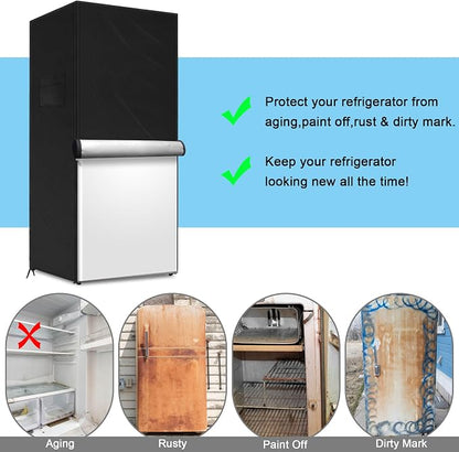 Outdoor Refrigerator Cover Outdoor Dustproof Freezer Covers for Protecting Upright Freezers/Beverage Refrigerator Suitable for Large Cold Rooms (Black, 33" x 33" x 67")