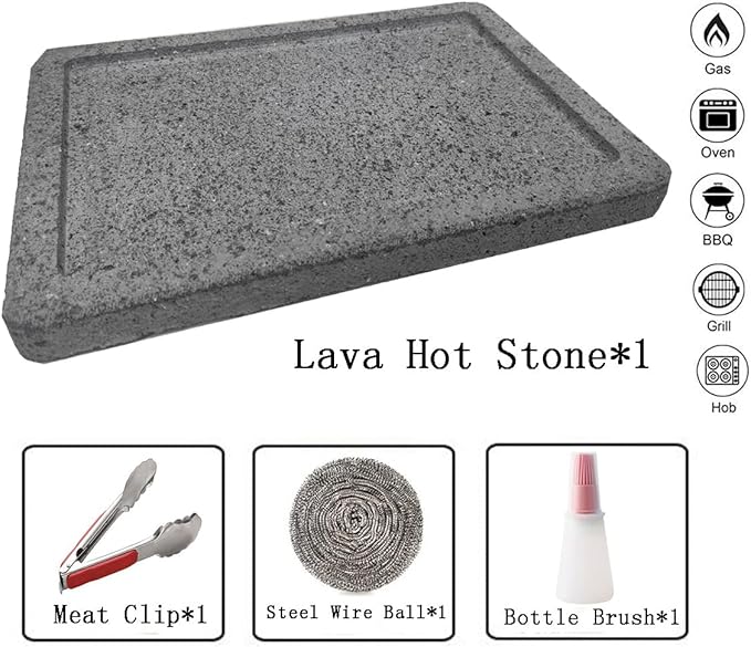 WANLIAN Lava Grill Steak Stone,Grilling Stone,Tabletop Grill Cooking Stone,11.8x7.9 x1in Grilling Plate for Oven and Barbecue Cooking Meat,Fish,Vegetable and Pizza