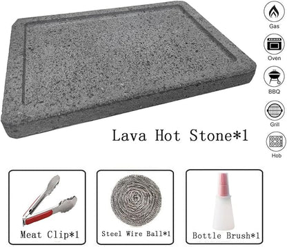 WANLIAN Lava Grill Steak Stone,Grilling Stone,Tabletop Grill Cooking Stone,11.8x7.9 x1in Grilling Plate for Oven and Barbecue Cooking Meat,Fish,Vegetable and Pizza