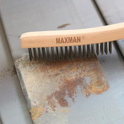 MAXMAN Wire Brush, Heavy Duty Stainless Steel Wire Brushes for Cleaning Rust, Grill Brush, Steel Brush for Paint Removal, Welding, Stiff Bristle Metal Brush with 14" Long Beech Handle, Large | Long Beech Handle, Large Size, Wire Brushes for Cleaning Ru...