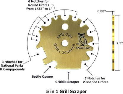 Sage Owl Bristle-Free Brass BBQ Grill Scraper with 17.5” Handle – Safe Universal Grill Cleaner for Outdoor Grills, Porcelain, Grilling Tools, and Kitchen Gadgets - Unique Gifts for Husband Birthday