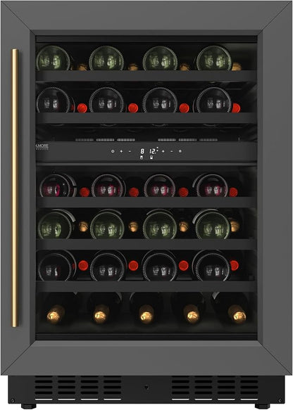 KoolMore Reserve 24 in. Under-Counter Panel Ready Dual Zone Built-in Wine Cooler with Black Shelves and 45 Bottle Capacity in Black (KM-CW46DZ-BPR)