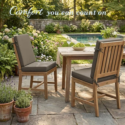 California Umbrella Outdoor Dining Chair, Set of 2 Patio Seat Cushions, 20 x 40 Inch, Premium Outdoor Memory Foam, Fade Resistant, Sunbrella Fabric, Fabric Ties, Taupe