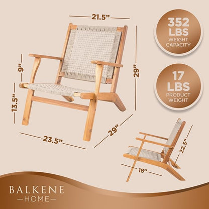 Vega Acacia Wood Outdoor Reclining Chair, Navy Blue Web Seat | 63634 Mid Century Woven Web Seat, Weather Resistant Natural Stain Finish, Lounge Armchair for Patio, Deck, Garden, Lawn