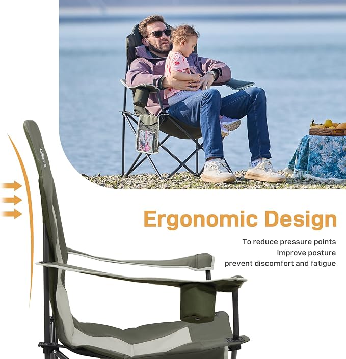 EVER ADVANCED Camping Chairs, Lawn Chairs Outdoor Sports Chairs, Folding Chair 2 Pack Camping Chairs for Adults, Supports 400lbs, Green