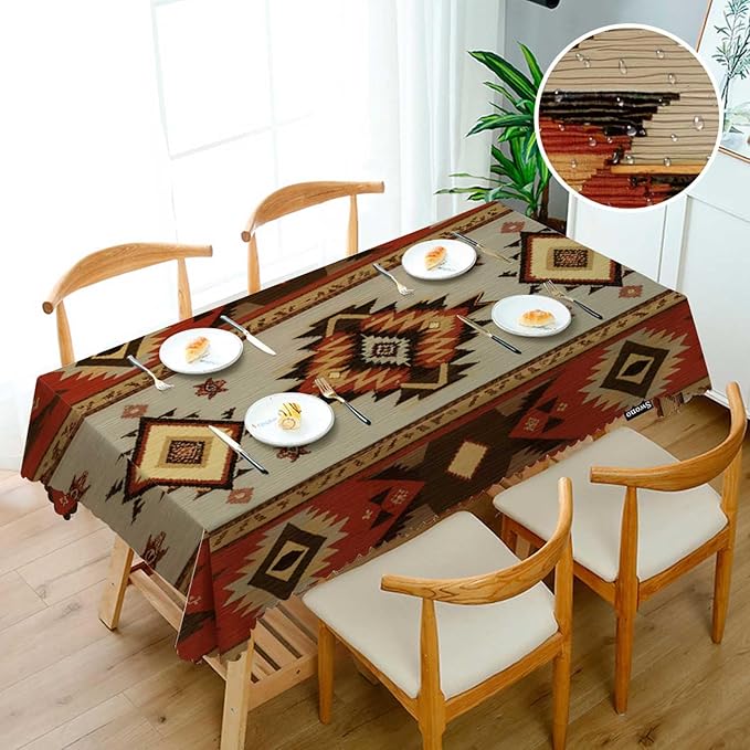Swono Rectangle Tablecloth Geometric Pattern Table Cover 52x70 Inch American Southwest Native Style Aztec Table Cloth Rectangle Tables Decorative Tablecloth for Dining Party Camping BBQ