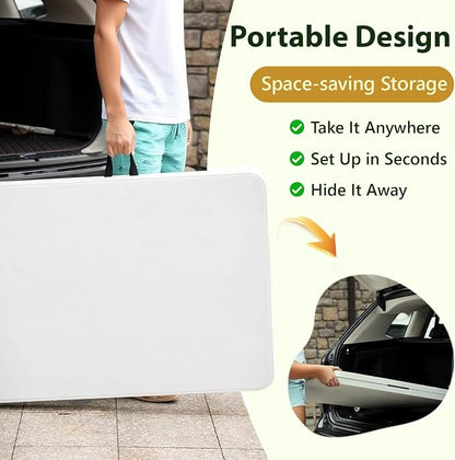 Folding Table, 6FT Foldable Picnic Table with Carrying Handle, Heavy Duty Fold-in-Half Portable Table for Weddings, Camping, RV Travel, Parties, BBQs, and Indoor Use, Easy to Fold and Store, White