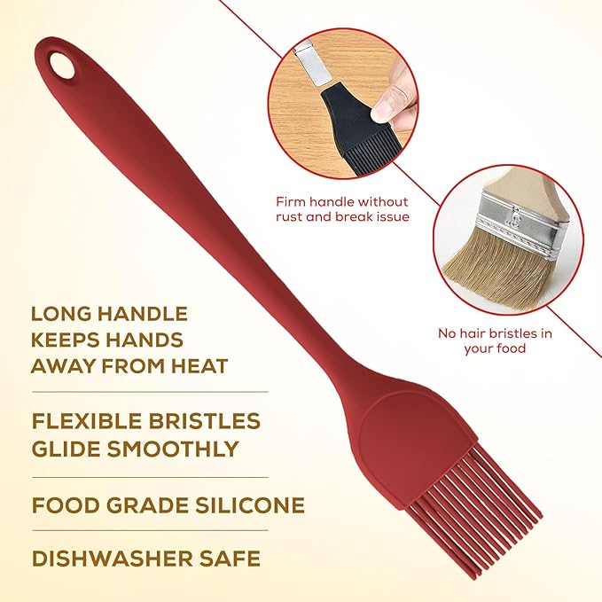 Mrs. Anderson’s Baking Silicone Basting Brush, Non-Stick, Heat Safe, Shed-Proof Bristles, Red, 1.75-Inches, For Butter, Egg Wash, Glaze, And Baking Prep