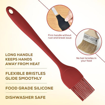 Mrs. Anderson’s Baking Silicone Basting Brush, Non-Stick, Heat Safe, Shed-Proof Bristles, Red, 1.75-Inches, For Butter, Egg Wash, Glaze, And Baking Prep