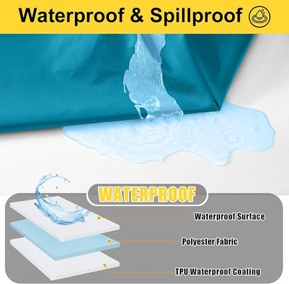 Smiry Picnic Table Cover with Bench Covers, Waterproof Elastic Fitted Polyester Tablecloths for 8 Ft Rectangle Tables, Washable Windproof Tablecloth for Camping, RV & Outdoor (Turquoise, 30x96 Inches)