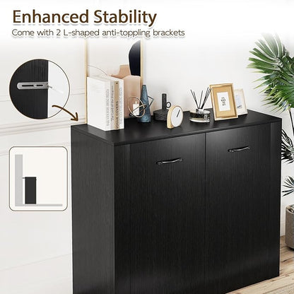 Giantex 38" Sideboard Cabinet with 2 Doors & 4 Shelves (Black) | Bathroom Storage Organizer with Anti-Tipping Device, Metal Hinges, Credenza for Living Room, Kitchen, Entryway