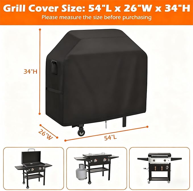 Grill Cover for Blackstone 1883 Original 28” Griddle,600D Heavy Duty BBQ Grill Cover,Waterproof Outdoor Grill Cover with Ventilation & Strap-54 W x 26" D x 34" H