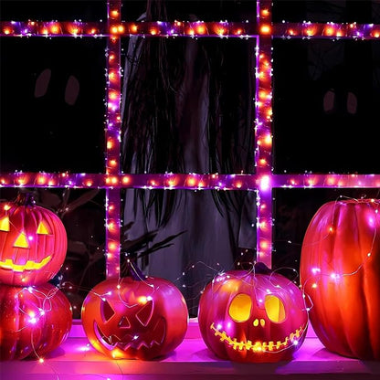 66FT 200 LED Fairy Lights Plug in, 8 Modes Twinkle Lights Purple and Orange | Waterproof String Lights Outdoor Indoor, Memory, Timer, Copper Wire, Halloween Lights for Bedroom Garden Party Holiday Decor
