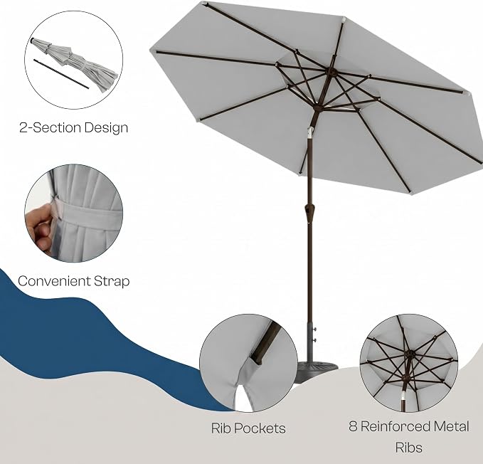 10FT Outdoor Patio Umbrella, 2 Tiers Market Table Umbrella with 8 Sturdy Ribs, Push Button Tilt and Crank, UPF50+ UV Protection for Deck, Pool, Garden and Backyard